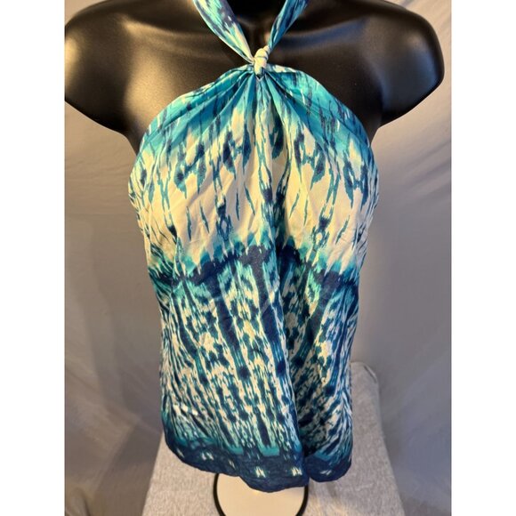 Banana Republic Silk Halter Top Y2K Vibes Blue Tie Dye Womens Small S Vintage - Picture 1 of 3